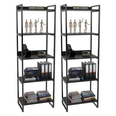 Imagem de Kit 2 Estantes Livreiro Prisma Estilo Industrial 60cm 5 Prateleiras Pr