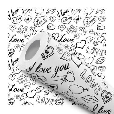 Imagem de Papel de Parede Vinílico Teen Coração Love Preto Sala Quarto 1.5m - DE