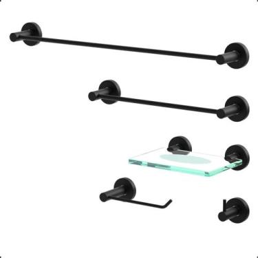 Imagem de Kit de Acessórios para Banheiro Aço Inox e Metal Preto Fosco Acetinado