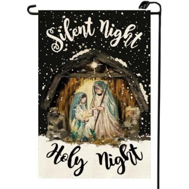 Imagem de Noite silenciosa noite santa Jesus presépio bandeira jardim 30,5 x 45,7 cm dupla face Natal inverno férias pequenas bandeiras fazenda decoração externa para quintal SD23