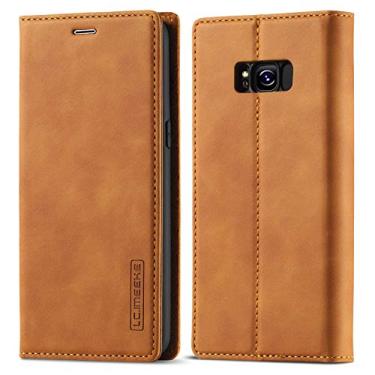 Imagem de EYZUTAK Capa para Samsung Galaxy S8, capa carteira vintage clássica de couro fosco flip estilo notebook com fecho magnético e compartimentos para cartão - marrom