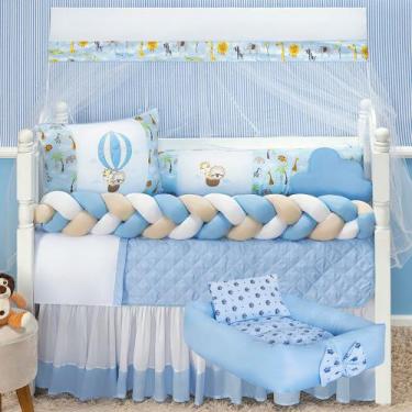 Imagem de Kit Berço Trança Safari Balão Premium Ninho Redutor Naninha 15 Peças -