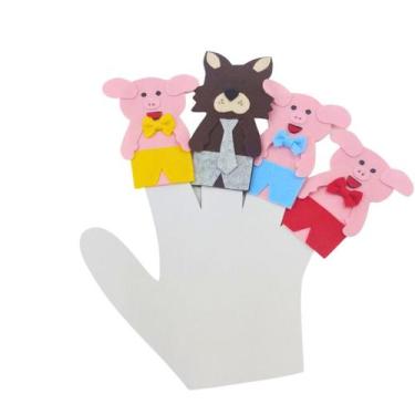 Imagem de Dedoches Três Porquinhos Contar Histórias Brinquedo em Feltro Lúdico -