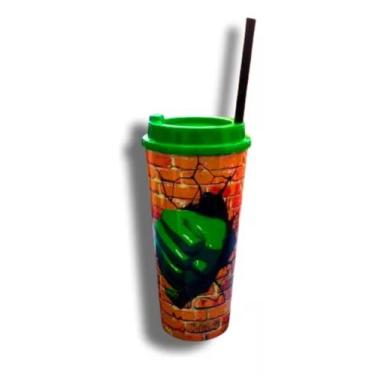 Imagem de Copo Personagens C/ Tampa Canudo 1 Litro - CDI Plastic, Hulk