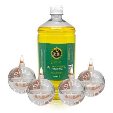 Imagem de Kit 4 Lamparina Decorativa Bola + 1L Fluido Citronela - Velas Bistrot
