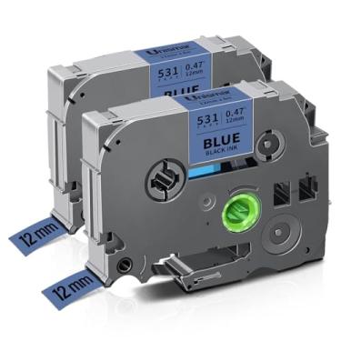 Imagem de Unismar Compatível com Brother TZe-531 fita de etiqueta laminada preta sobre azul 12 mm 0,47 para etiquetadora PT-D220 PTD210 PTH110 PTH100 PTD600 PTD200, 1/5.1 cm x 8 m, pacote com 2