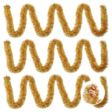 Imagem de LITLANDSTAR 3 Peças 59 Pés Guirlanda de Enfeites de Papel Alumínio de Natal, Guirlanda de Enfeites Metálicos Brilhantes, Decorações Penduradas para Árvore de Natal, Suprimentos par (Ouro, Ouro)