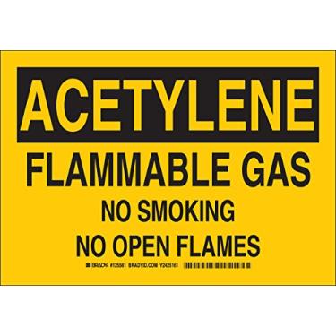 Imagem de Brady 125562 Placa química e de perigo, legenda "Acetileno gás inflamável não fumar sem chamas abertas", 25,4 cm de altura, 35,5 cm de largura, preto em amarelo
