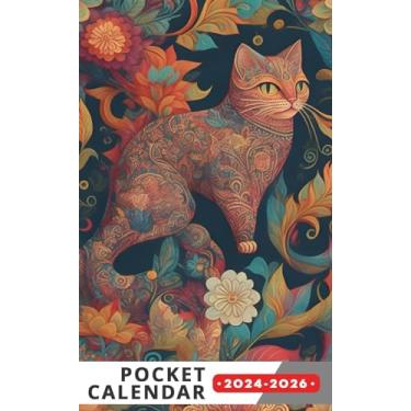Imagem de Pocket Calendar 2024-2026: Three-Year Monthly Planner for Purse, 36 Months from January 2024 to December 2026 | Folk art seamless patterns | Cat ... Flat illustration | Repeating patterns design