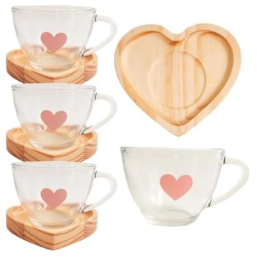 Imagem de Jogo Xícaras de Chá Café e Pires Coração Madeira Mesa Posta Cantinho do Café