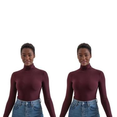 Imagem de Kit 2 Blusa Feminina Cacharrel Justa Manga Longa Gola Alta Basica Frio