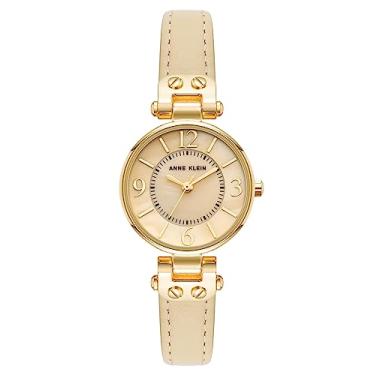 Imagem de Anne Klein Relógio feminino com pulseira de couro, Creme/Ouro
