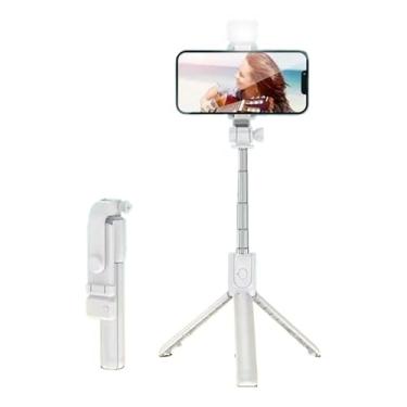 Imagem de Bastão Pau de selfie Tripé Retrátil Com Luz LED Controle Bluetooth Celular(branco)