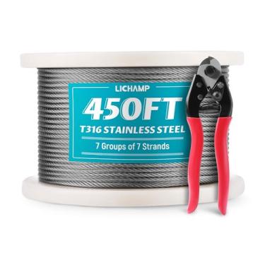 Imagem de Cabo de corda de aço inoxidável Lichamp 1/8, cabo de cabo de metal fino trançado 316 SS para trilhos de baralhos e trilhos
