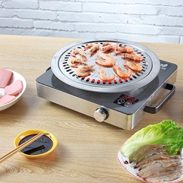Imagem de Prato de churrasco, fogão de estilo coreano, sem fumaça, interior de aço inoxidável, antiaderente, assar, churrasqueira, para uso interno e externo, acampamento, churrasco, cozinhar deliciosos
