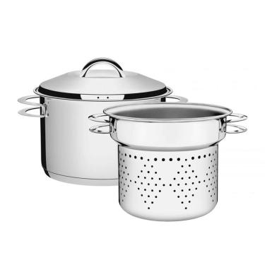 Imagem de Jogo Cozi-pasta Tramontina Solar Em Aço Inox Fundo Triplo Com Alças 2 Peças 24 Cm Tramo...