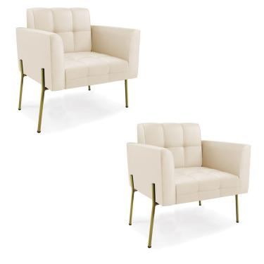 Imagem de Poltrona Pé De Ferro Dourado Para Sala Kit 2 Elisa Corino D03 - D'rossi Cor Bege
