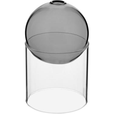 Imagem de Vaso Decorativo Enfeite Casa Esfera Com Suporte Vidro 13x13x13cm Cinza