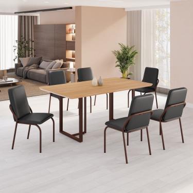 Imagem de Conjunto Sala De Jantar Mesa 160x90cm Base Lunna Tampo Mdf Malibu Preto Marrom