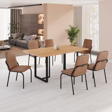 Imagem de Conjunto Sala De Jantar Mesa 160x90cm Base Lunna Tampo Mdf Malibu Marrom Preto