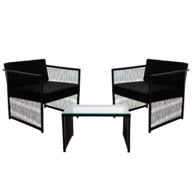 Imagem de Conjunto De 2 Poltronas Em Fibra Sintética E Mesa De Centro Preto