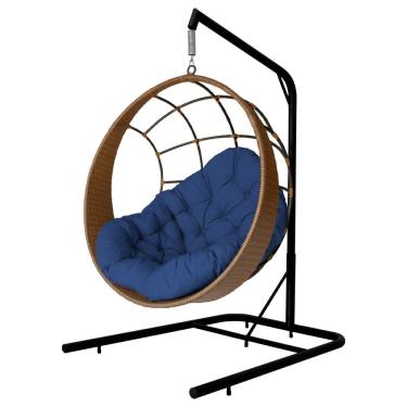 Imagem de Cadeira Balanço Ninho Suspenso Com Suporte E Almofada Argila-azul