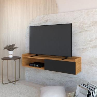 Imagem de Rack Suspenso Para Tv Até 50 Pol. Com 1 Porta E 1 Nicho Atena Freijó Com Preto