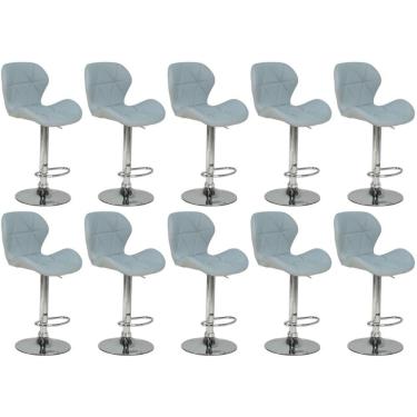Imagem de Kit 10 Banquetas Slim Estofada Giratória Com Regulagem De Altura - Cinza