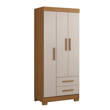 Imagem de Guarda Roupa Armário Roupeiro Solteiro Com Cabideiro 3 Portas 2 Gavetas Quarto Marrom Escuro