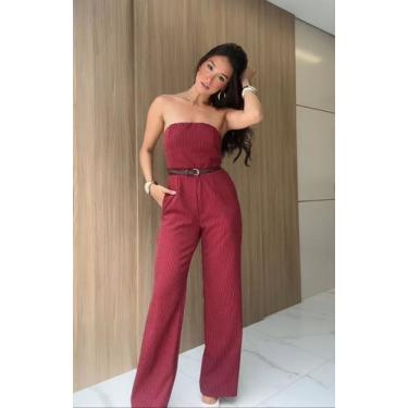 Imagem de Macacão Alfaiataria de Listra Tamanho Unico Veste do 36 a 42 - Heloisa