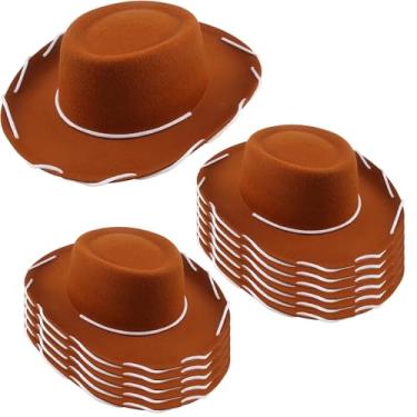 Imagem de 12 peças de chapéus de cowboy de feltro para crianças, chapéu de caubói de aba larga, chapéu de cowboy de rodeio, chapéu ocidental para crianças, acessórios de fantasia de cosplay de Halloween