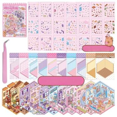 Imagem de 10 Sets Upgrade 3D Sticker Scene Collection Book for Girls Kids Adults DIY 3D House Stickers Set Make Your Own Shop House Therapy for Adult Relief Stress Pass The Time Play Park Hamburg Castle