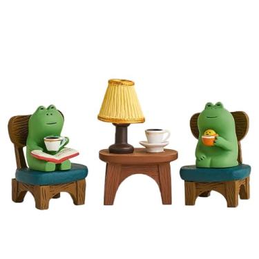 Imagem de ELVRLA Miniature Frog Figurine Statue, Help Relax Enjoying Tea Time Mini Frog Cat Collection Desk Ofiice Bedroom Decor, Healing Heart Good Mood Indoor Home Decorations with Gift Box -Happy Chatting