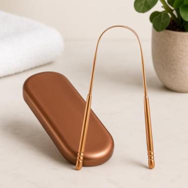 Imagem de Raspador Limpador Higienizador de Lingua 100% em Aço Inoxidavel Ayurveda Antibacteriano Com Estojo