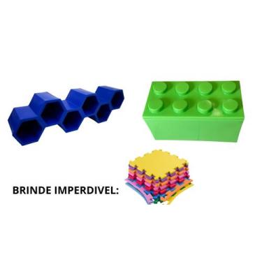 Imagem de Kit infantil baby sapateira colmeia azul + caixa organizadora grande v