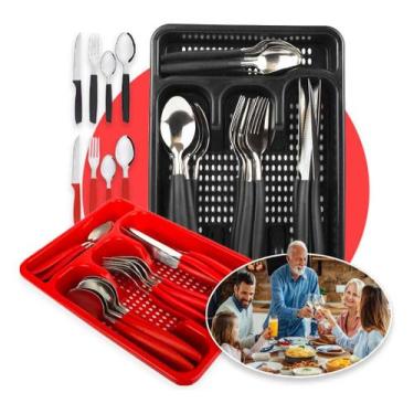 Imagem de Faqueiro Jogo De Talheres Inox C/ Porta Talher Com 25 Peças - NoBrand,