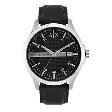 Imagem de A|X Armani Exchange Relógio masculino com mostrador analógico de três ponteiros e janela de data, relógio masculino com pulseira de aço inoxidável ou couro, Preto/prata, Relógio de quartzo