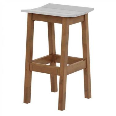 Imagem de Banqueta Bento Assento Laca Branco com Base Pinhao 70 cm - 57513 - Sun