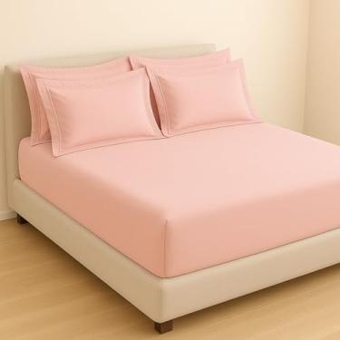 Imagem de Kit Jogo de Lençol 100% Algodão 300 Fios 4 fronhas com Abas (Rose, Queen 5PCS)