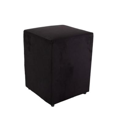 Imagem de Puff Decorativo Cubo Banqueta Tecido Macio Madeira (Preto)