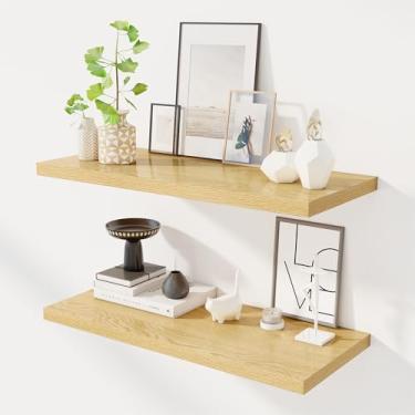 Imagem de Prateleiras flutuantes de 81 cm para parede, prateleiras flutuantes finas de carvalho de 30,5 cm, prateleiras de parede para quarto, sala de estar, cozinha, banheiro - Conjunto de 2