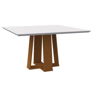 Imagem de Mesa de Jantar Tampo com Vidro Leka 135 cm Off White Base Ypê - D`Rossi