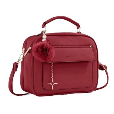 Imagem de Bolsa Feminina Com Chaveiro Pompom Tira Colo Faixa de Mão De Couro Tranversal (vinho - DH1038#)