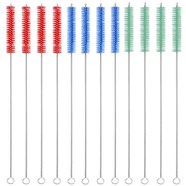 Imagem de Wobye Pacote com 12 escovas de limpeza de canudo extralongas, escova de limpeza de metal reutilizável de 12 polegadas x 12 mm para canudo Stanley, copo com bico, garrafa de água, tubos e tubos