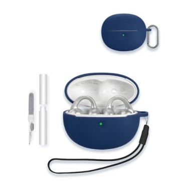 Imagem de Capa para fones de ouvido Baseus Bowie MC1 Pro, capa protetora de silicone macio WUNIAK portátil resistente a arranhões com kit de limpeza, mosquetão e cordão, azul