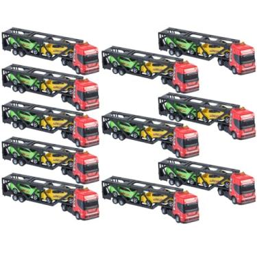 Imagem de Kit 11 Caminhão Cegonheiro Brinquedo Com Rampa E 2 Caminhonetes Pickup Infantil Articulável Criança