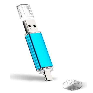 Imagem de Flash Drive USB C duplo de 256 GB USB 3.0 tipo C + pen drive USB A portátil tipo C 2 em 1 USB-C para smartphone, tablet, computador, Mac, iPhone 15, azul