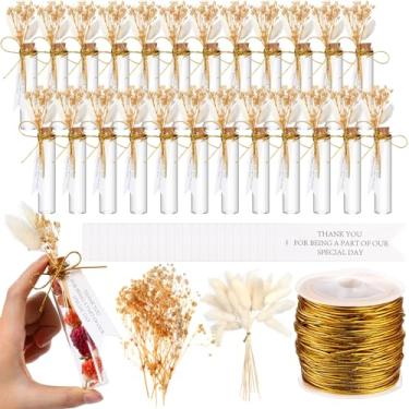 Imagem de Blushtier 24 conjuntos de lembrancinhas de doces de casamento para convidados, garrafas de vidro de 25 ml com rolha de cortiça com flores secas, etiquetas de agradecimento, sacos de organza para