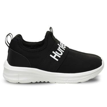 Imagem de Hurley Camby Kids Tênis de lona sem cadarço – Tênis de skate de cano baixo para crianças, corrida, caminhada, tênis esportivo respirável para meninos e meninas, Preto/branco, 11 Little Kid