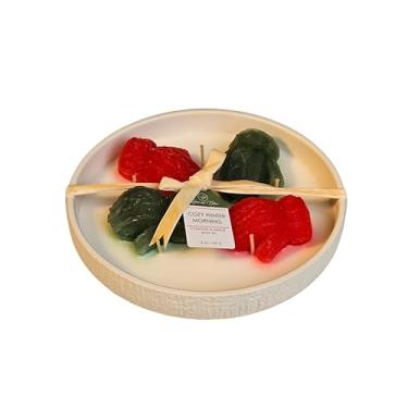 Imagem de CW Studio Vela oval Holiday Glow – Frasco de cerâmica aconchegante de manhã de inverno de 510 g com 6 mechas e mini luvas decorativas – 17H, sem fumaça – parafina premium e cera de palma (branca)